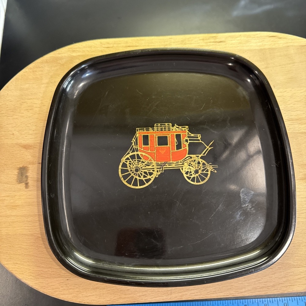 Couroc Serving Tray Stagecoach Square  Monterey California Plate Black‎ Red
